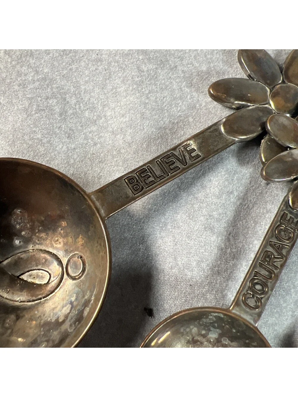 Metal Measuring Spoons With Flower Handle & Cancer Awareness Message